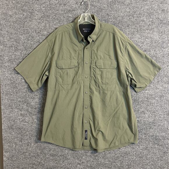 5.11 Tactical Mens Button Up Shirt Sz XL Green Pip Stop Military Short Sleeve - Picture 1 of 9
